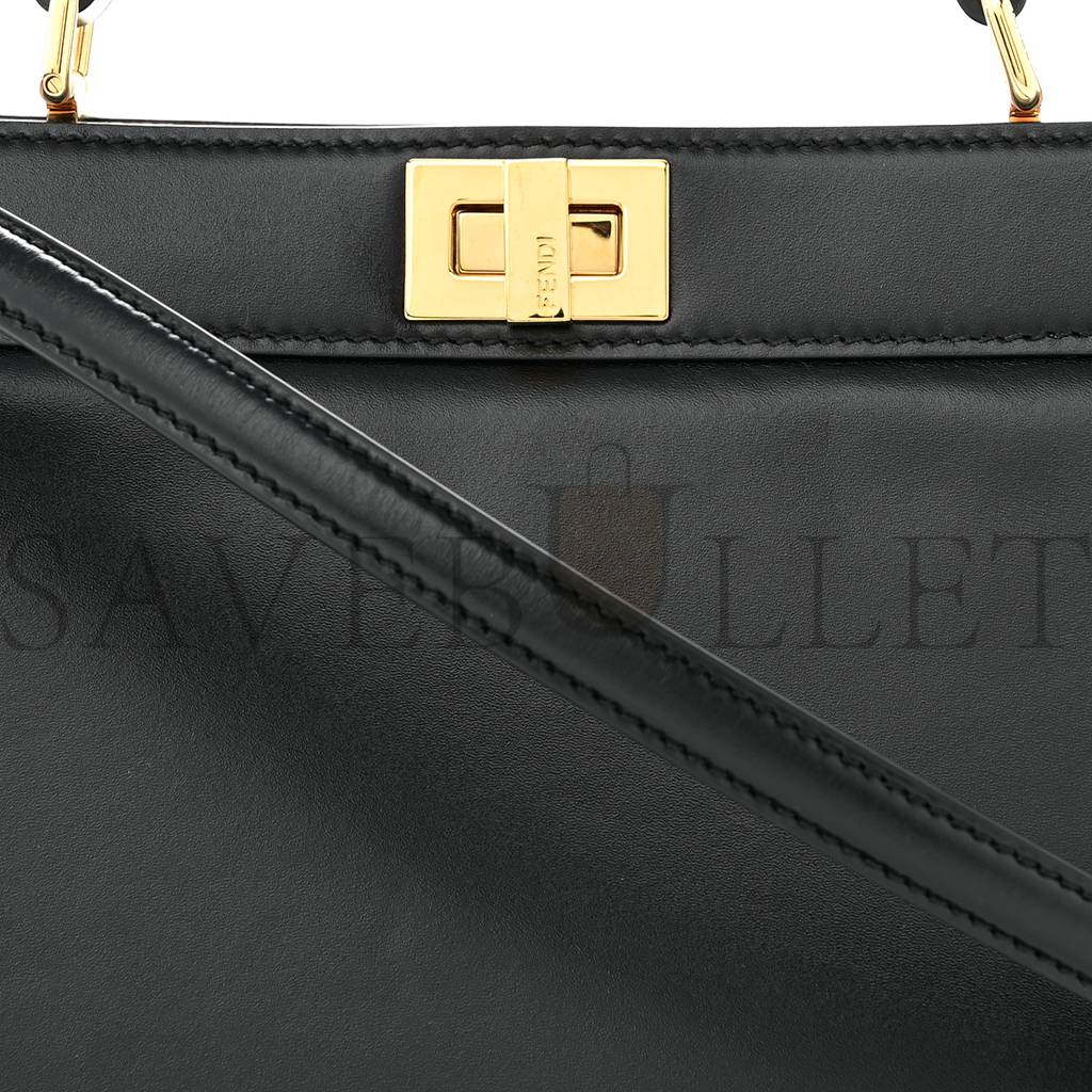 FENDI VITELLO KING LUXOR SHINY NAPPA MEDIUM PEEKABOO I SEE U EAST WEST SATCHEL BLACK LIGHT ROSE (29*18*11cm)