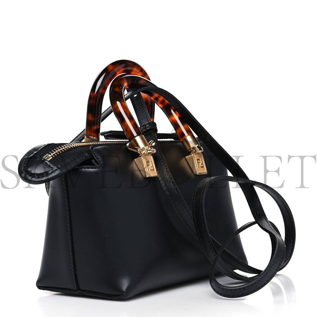 FENDI VITELLO KING PLEXIGLASS LOGO EMBOSSED MINI BY THE WAY TOP HANDLE BOSTON BAG BLACK (18*10*9cm)